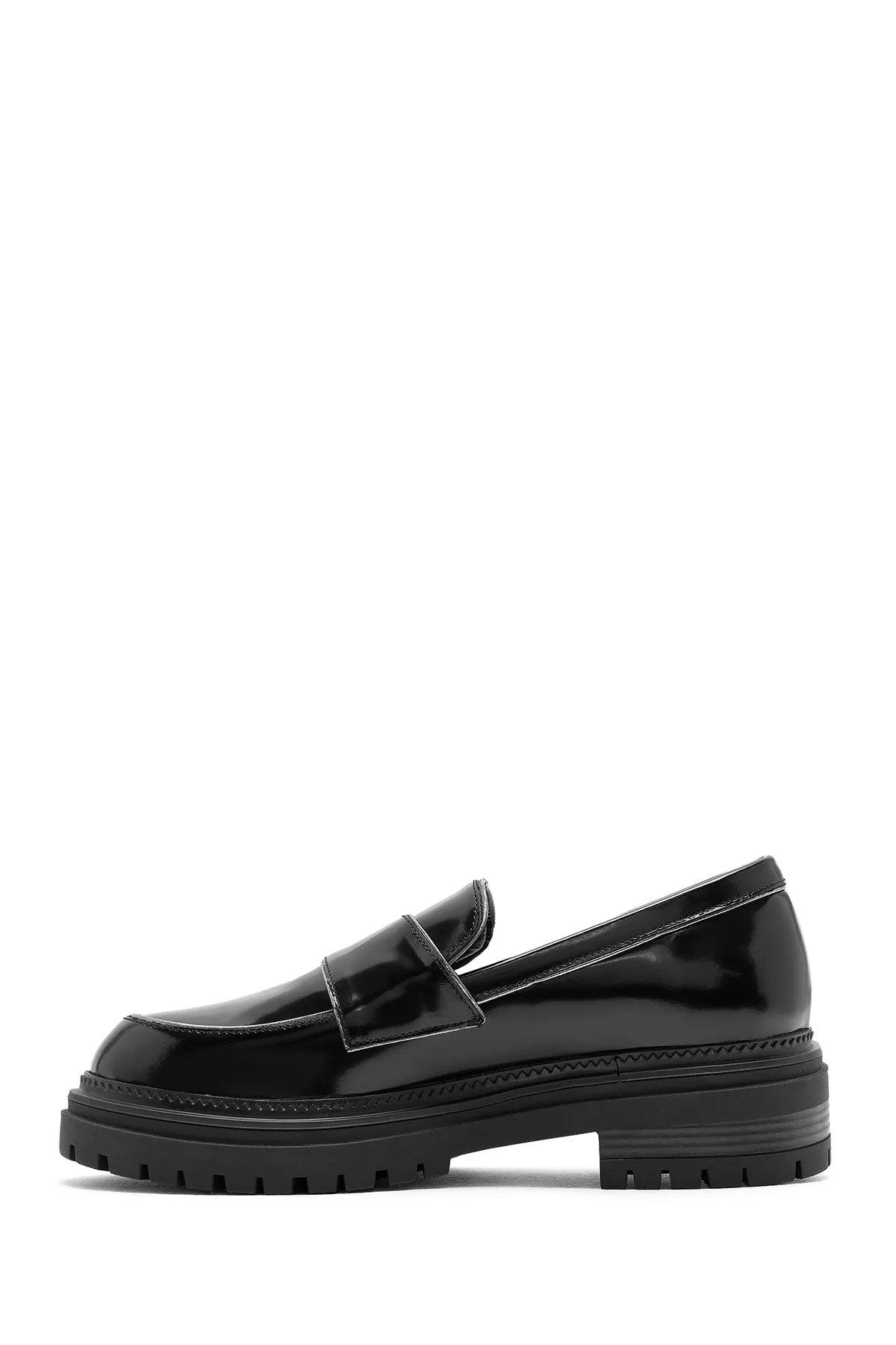Kadın Siyah Kalın Tabanlı Deri Maskülen Loafer