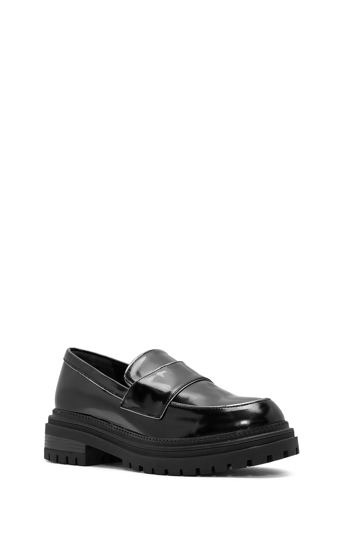 Kadın Siyah Kalın Tabanlı Deri Maskülen Loafer