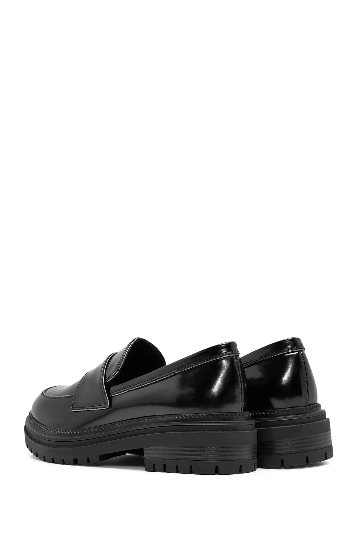 Kadın Siyah Kalın Tabanlı Deri Maskülen Loafer