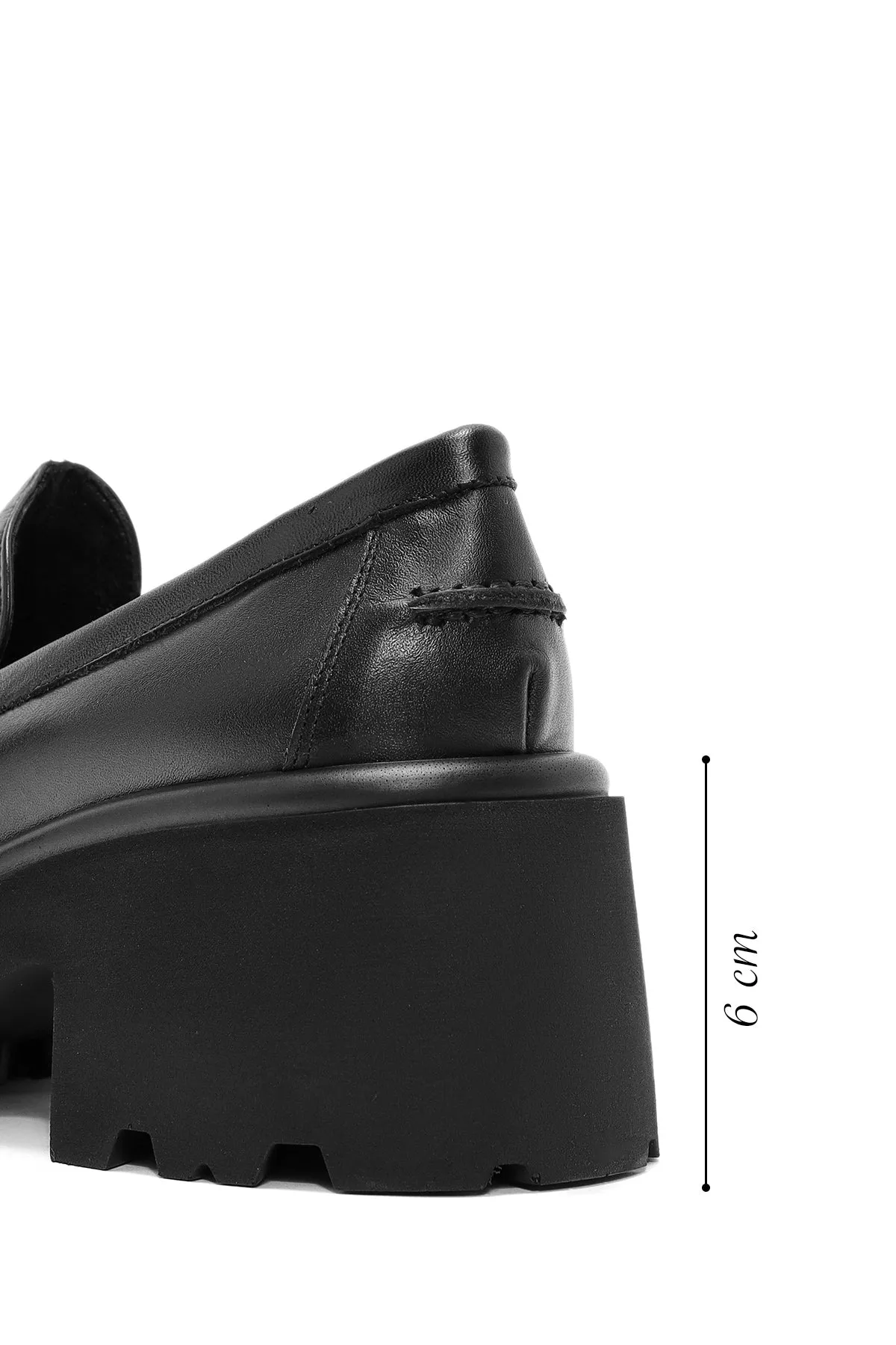 Kadın Siyah Kalın Topuklu Deri Maskülen Loafer