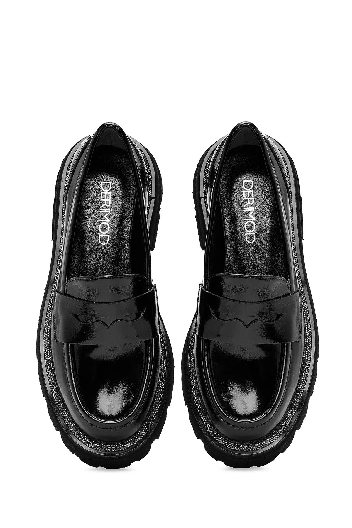 Kadın Siyah Rugan Deri Maskülen Loafer