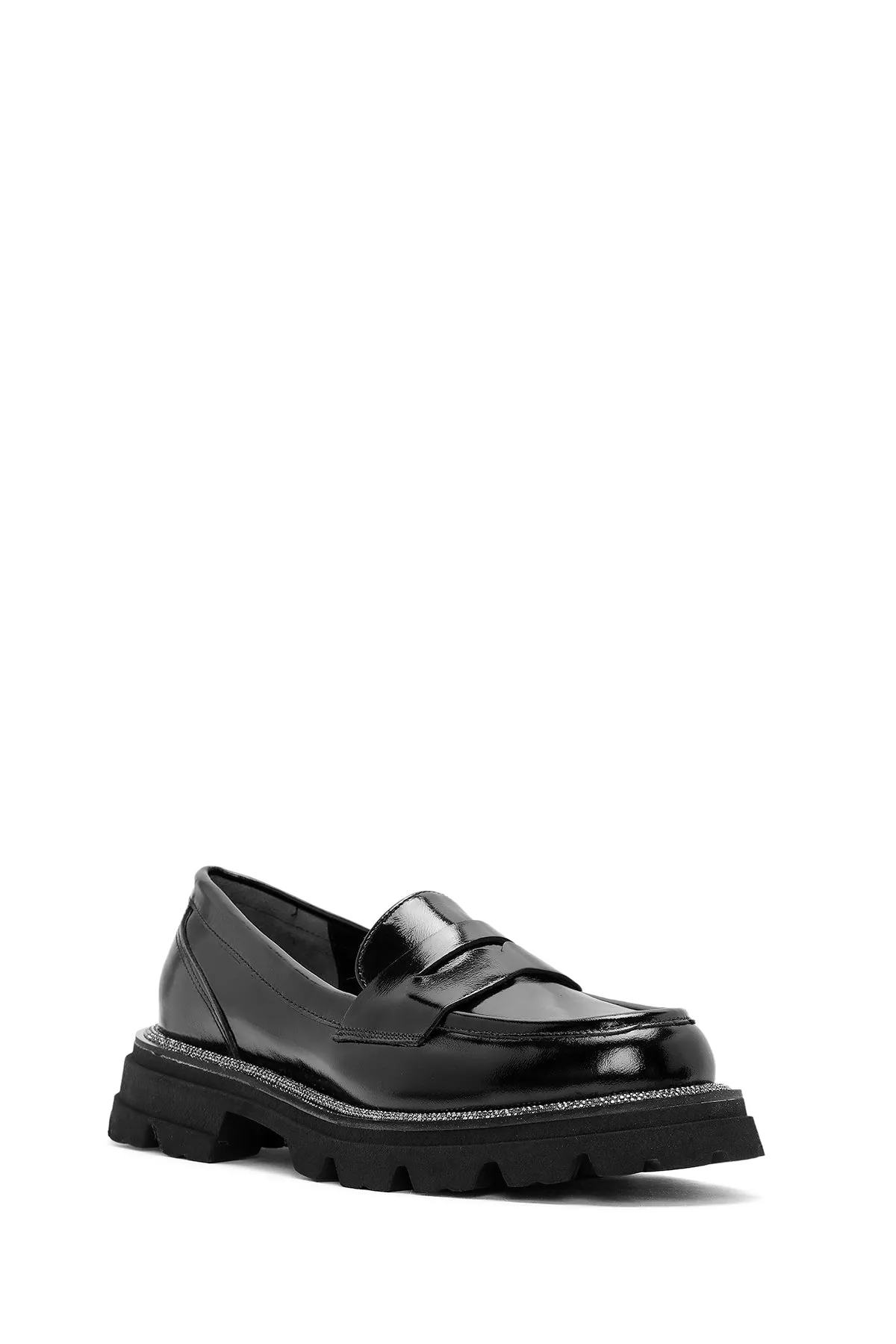 Kadın Siyah Rugan Deri Maskülen Loafer