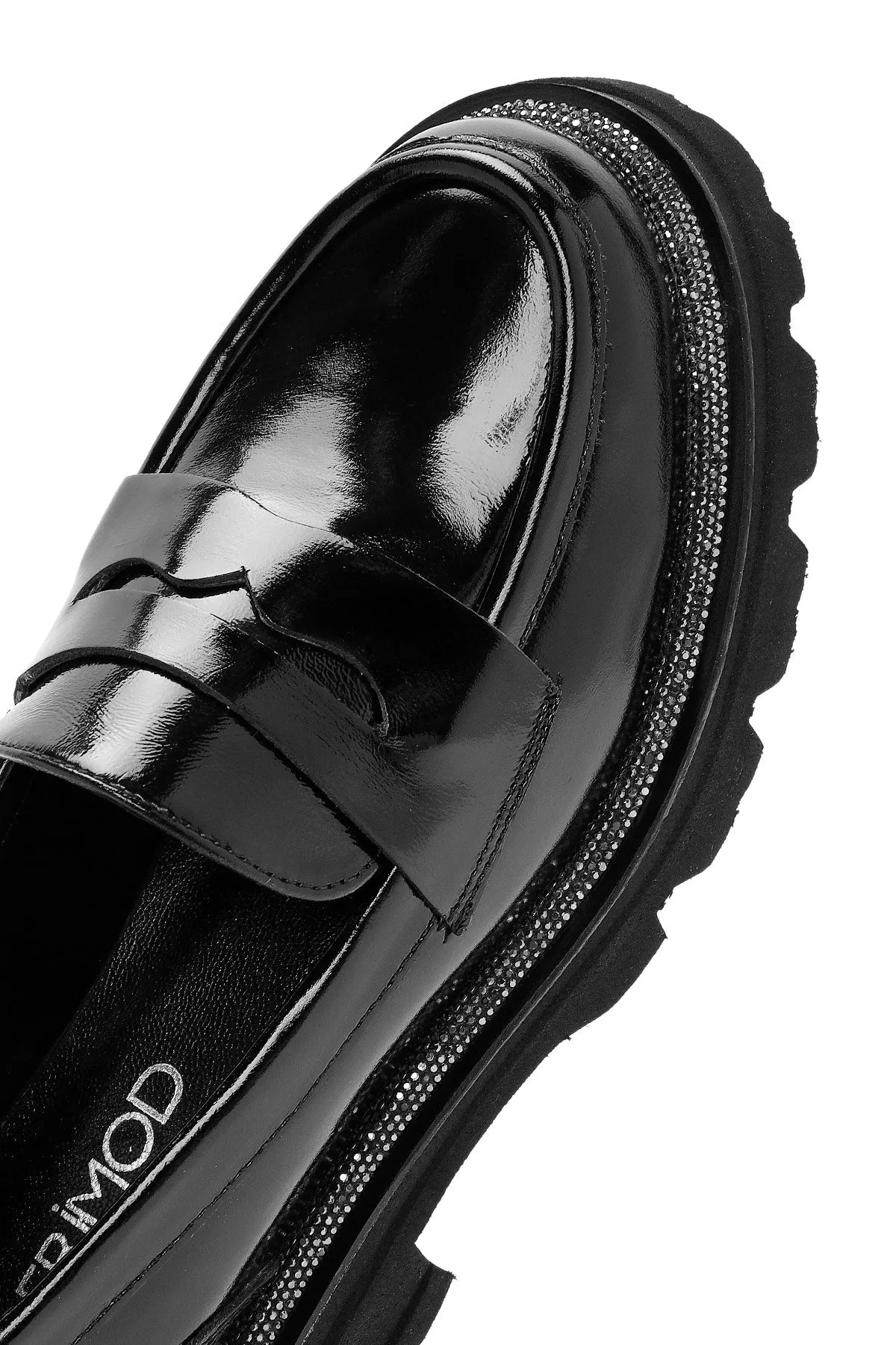 Kadın Siyah Rugan Deri Maskülen Loafer
