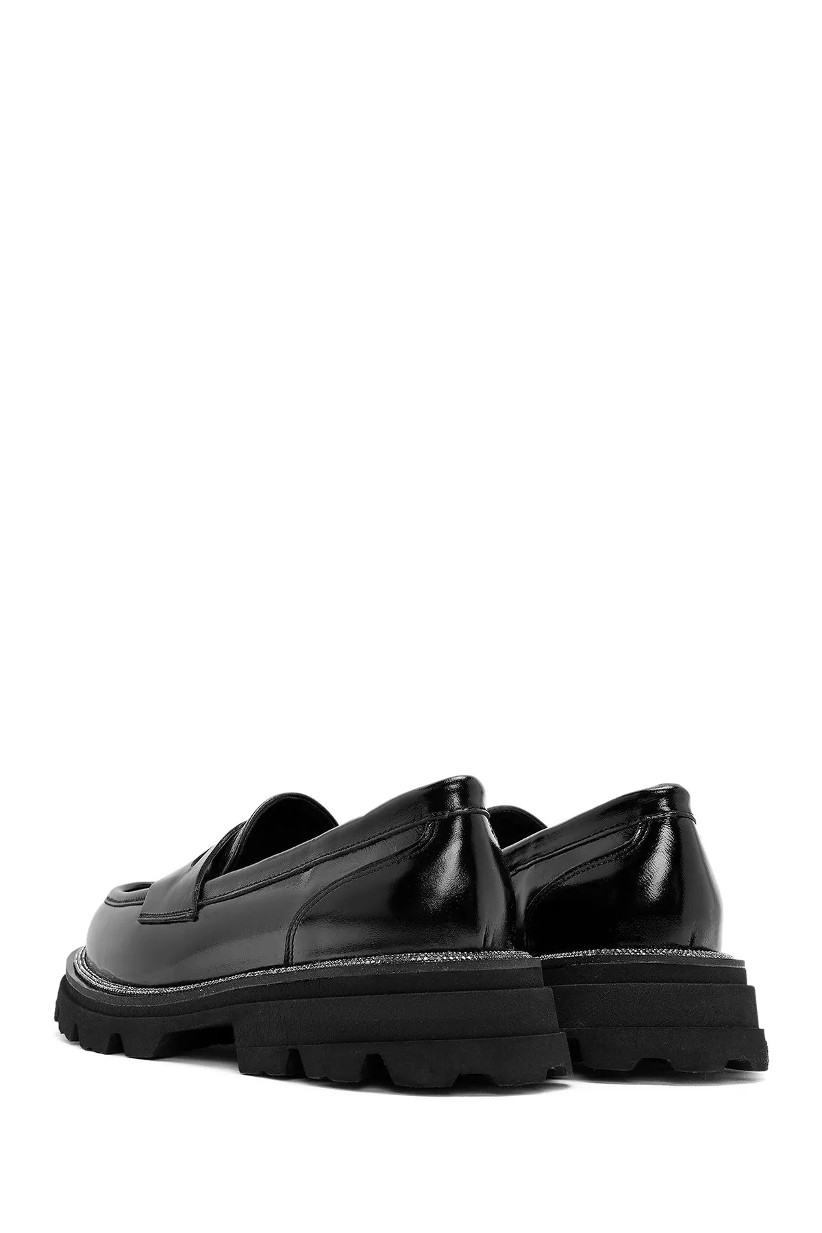 Kadın Siyah Rugan Deri Maskülen Loafer