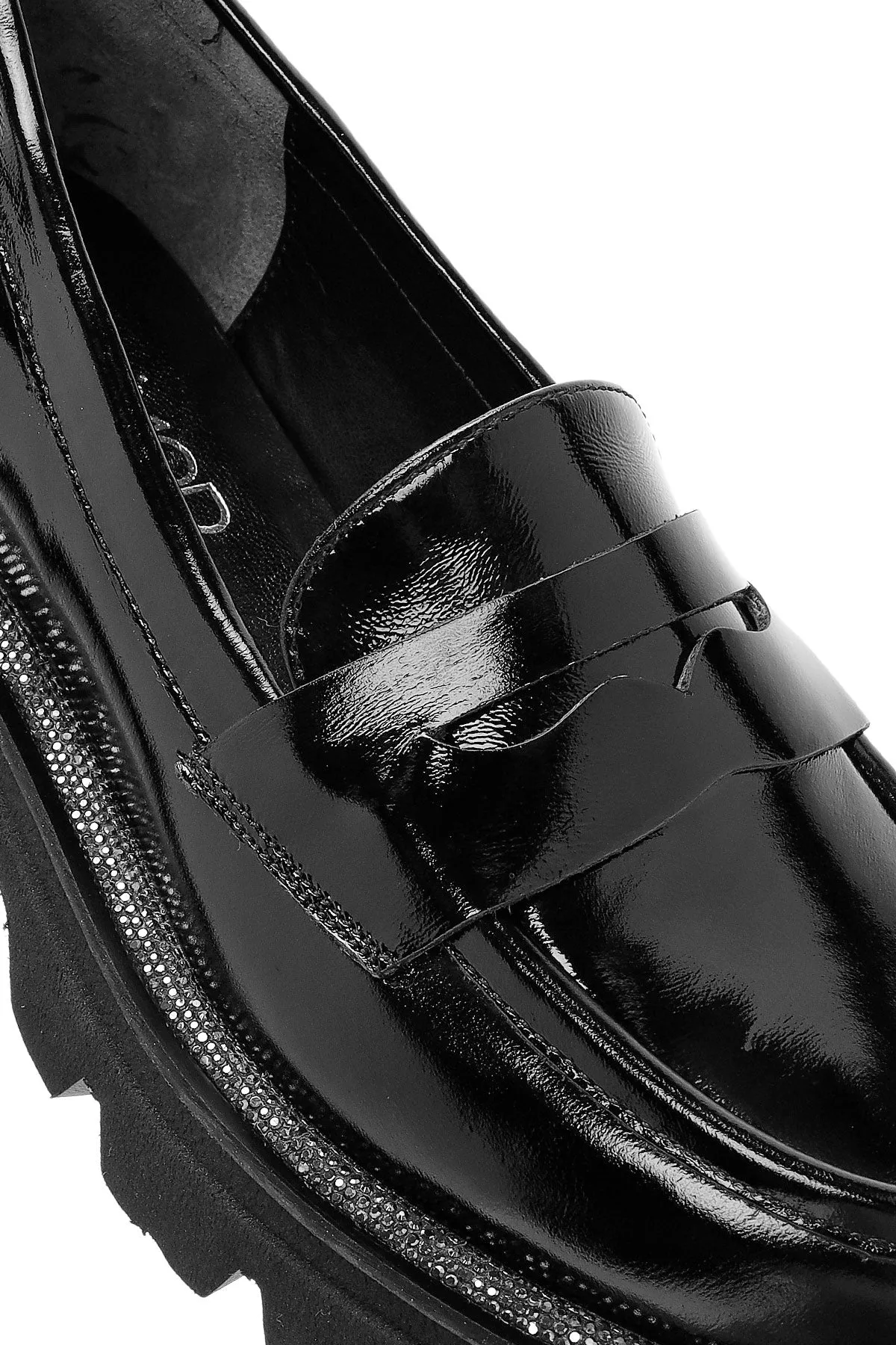 Kadın Siyah Rugan Deri Maskülen Loafer