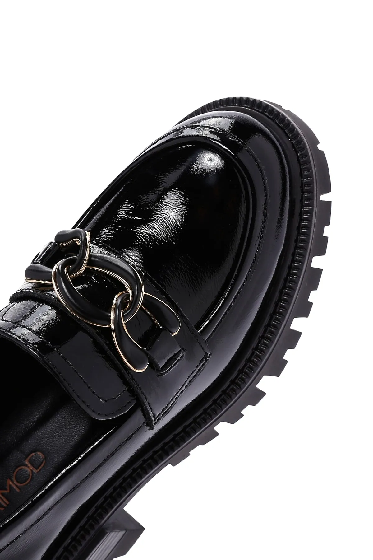 Kadın Siyah Toka Detaylı Deri Maskülen Loafer