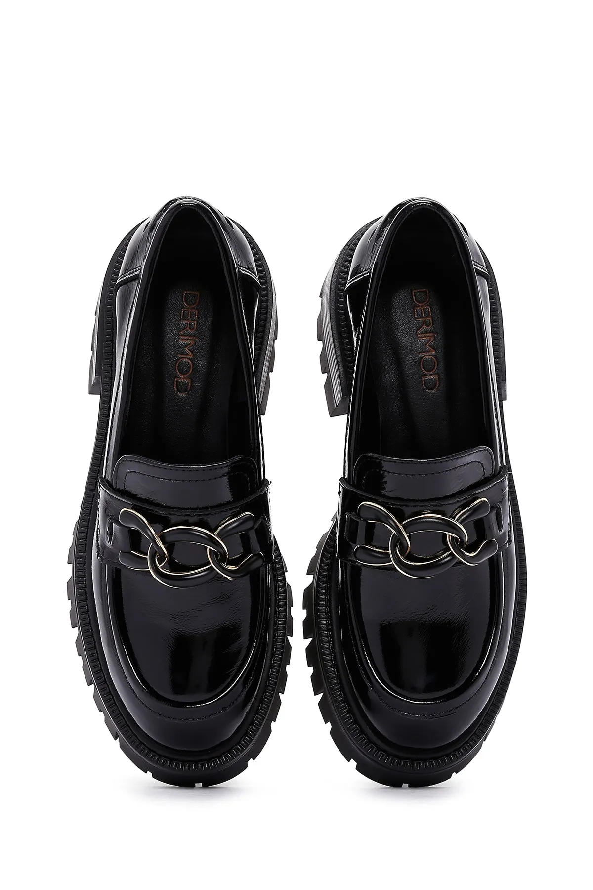 Kadın Siyah Toka Detaylı Deri Maskülen Loafer