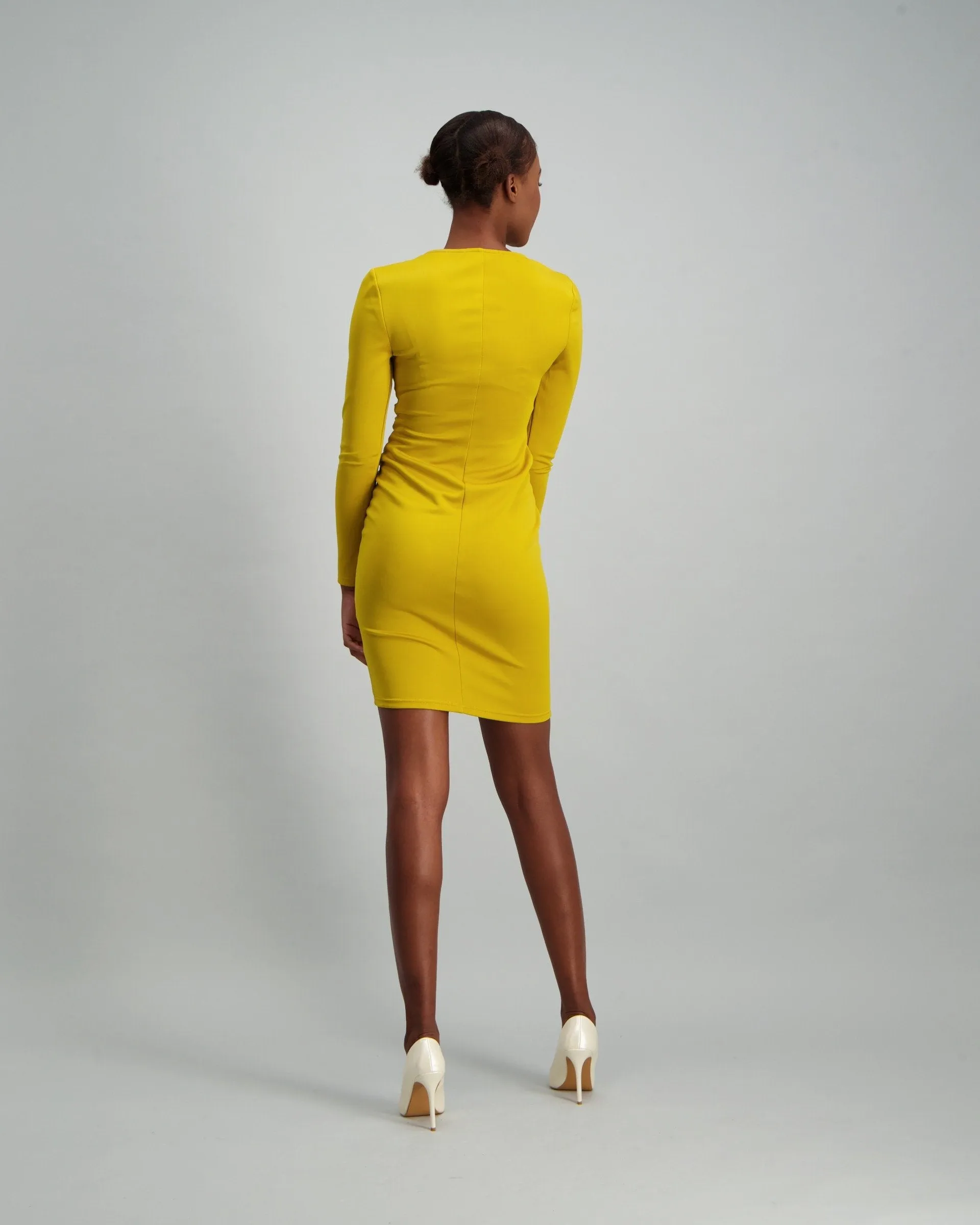 Ladies Long Sleeve V-Prong Bodycon Dress - Chartreuse