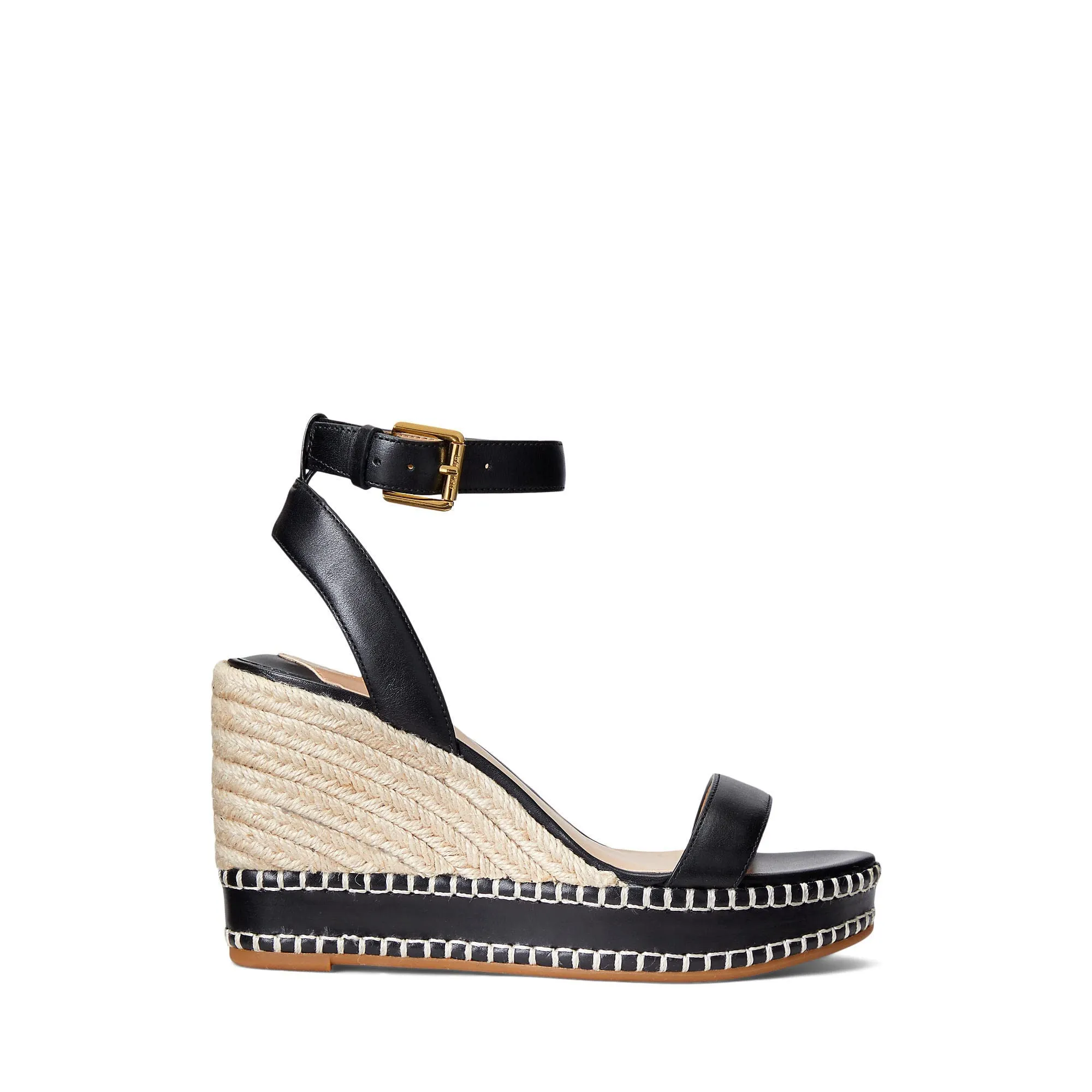 Lauren Ralph Lauren Hilarie Espadrille - Sandals for Women - Smooth Leather Upper - Adjustable Buckle Closure Black 10 B - Medium