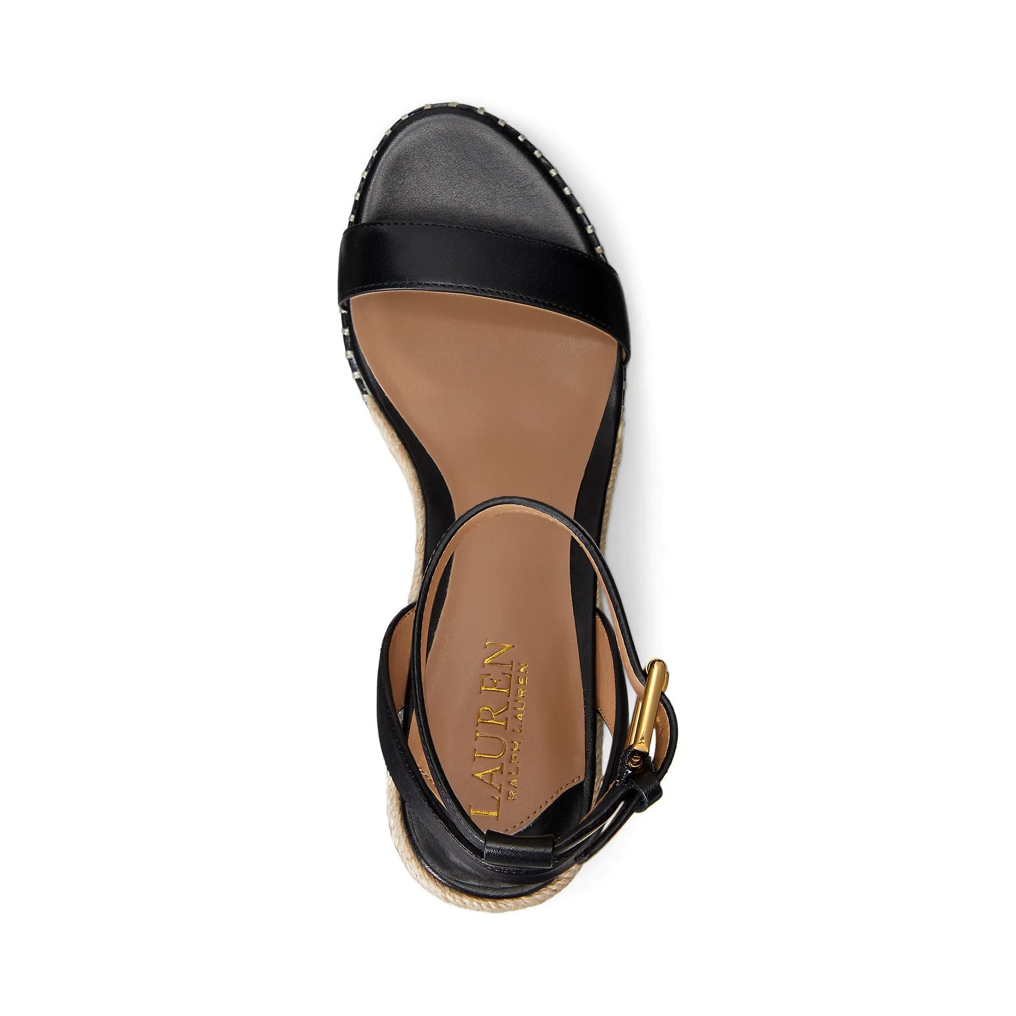 Lauren Ralph Lauren Hilarie Espadrille - Sandals for Women - Smooth Leather Upper - Adjustable Buckle Closure Black 9 B - Medium