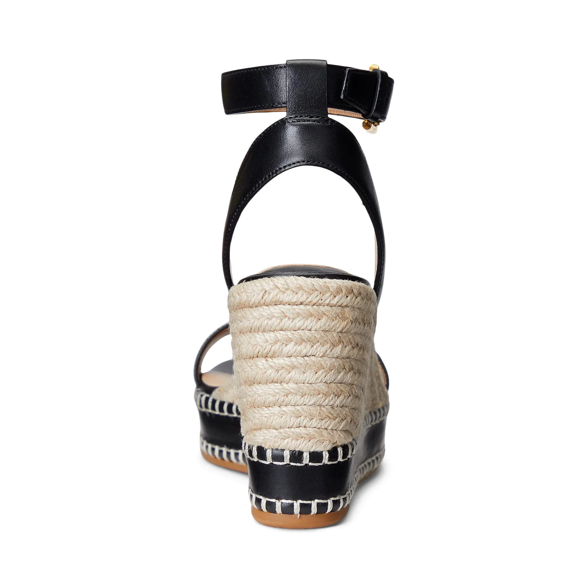 Lauren Ralph Lauren Hilarie Espadrille - Sandals for Women - Smooth Leather Upper - Adjustable Buckle Closure Black 9 B - Medium