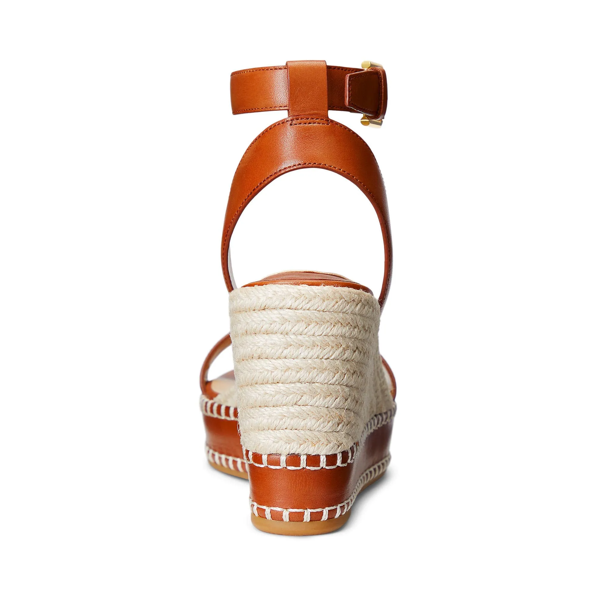 Lauren Ralph Lauren Hilarie Espadrille - Sandals for Women - Smooth Leather Upper - Adjustable Buckle Closure Deep Saddle Tan 7.5 B - Medium