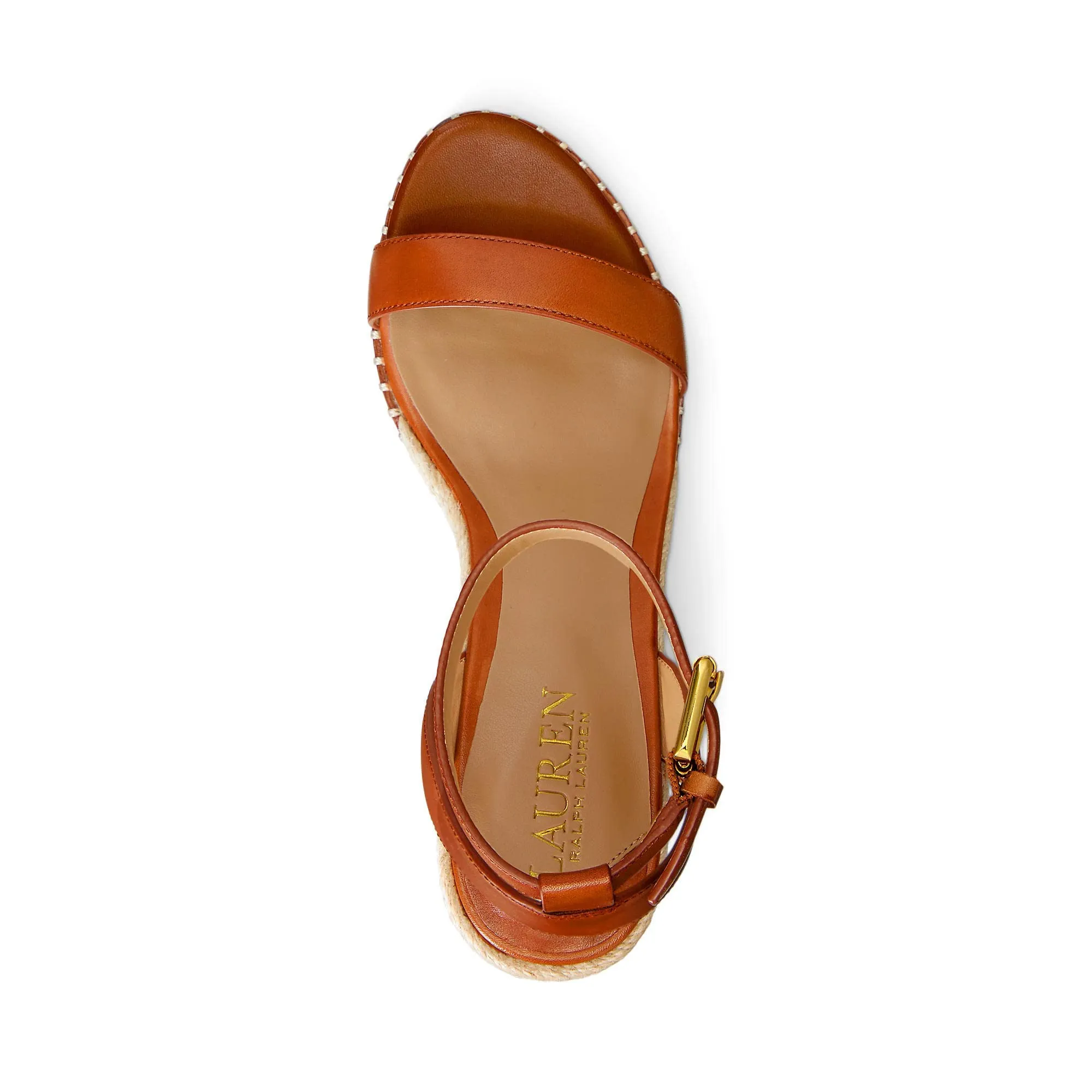 Lauren Ralph Lauren Hilarie Espadrille - Sandals for Women - Smooth Leather Upper - Adjustable Buckle Closure Deep Saddle Tan 7.5 B - Medium