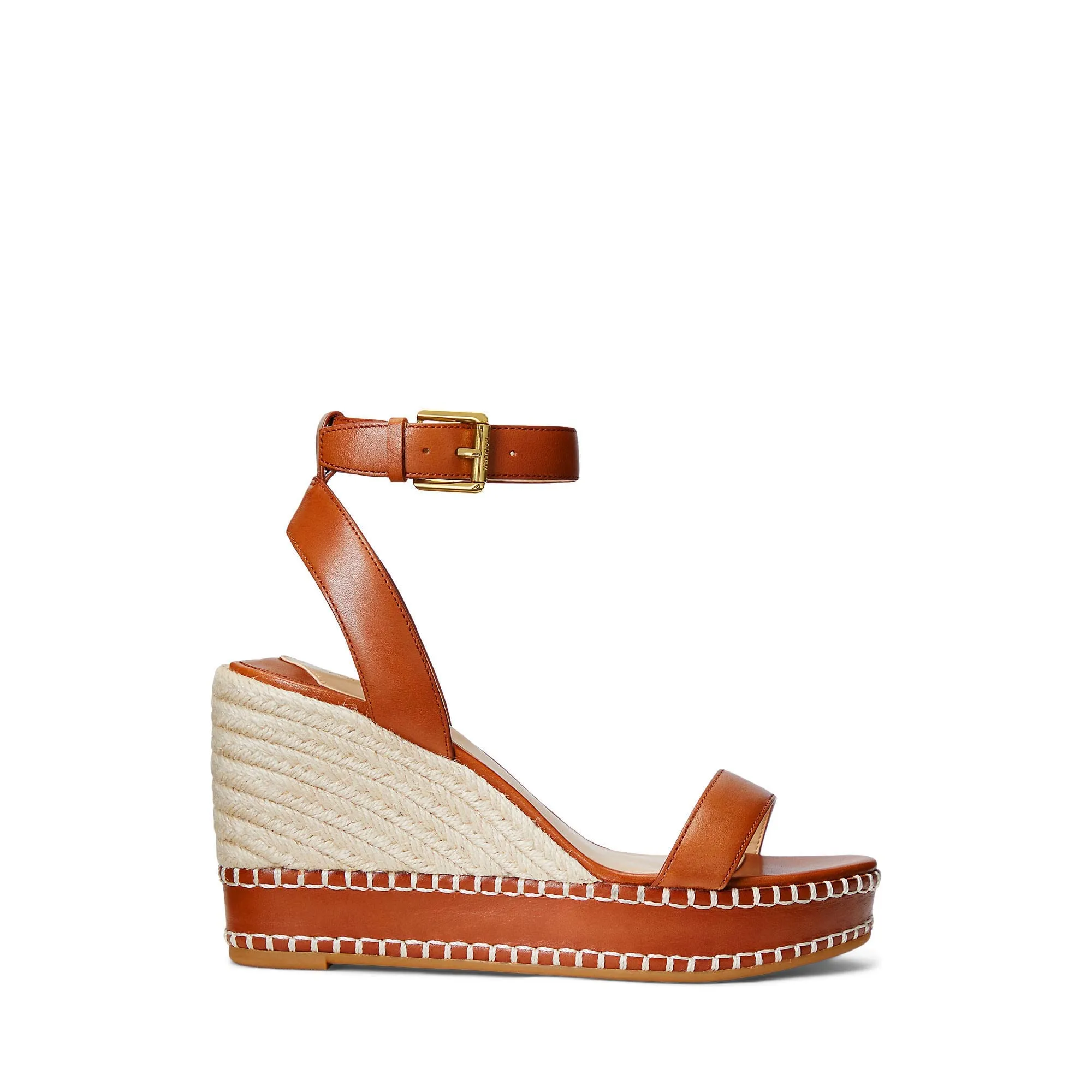 Lauren Ralph Lauren Hilarie Espadrille - Sandals for Women - Smooth Leather Upper - Adjustable Buckle Closure Deep Saddle Tan 7.5 B - Medium