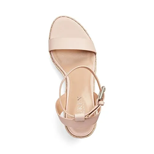 Lauren Ralph Lauren Hilarie Espadrille - Sandals for Women - Smooth Leather Upper - Adjustable Buckle Closure Light Pink 8.5 B - Medium