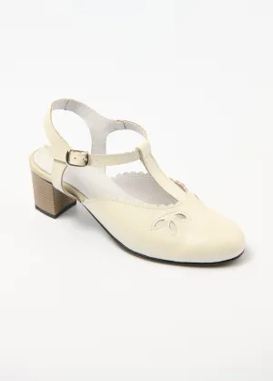 Leather salome sandals with high heels and comfort width