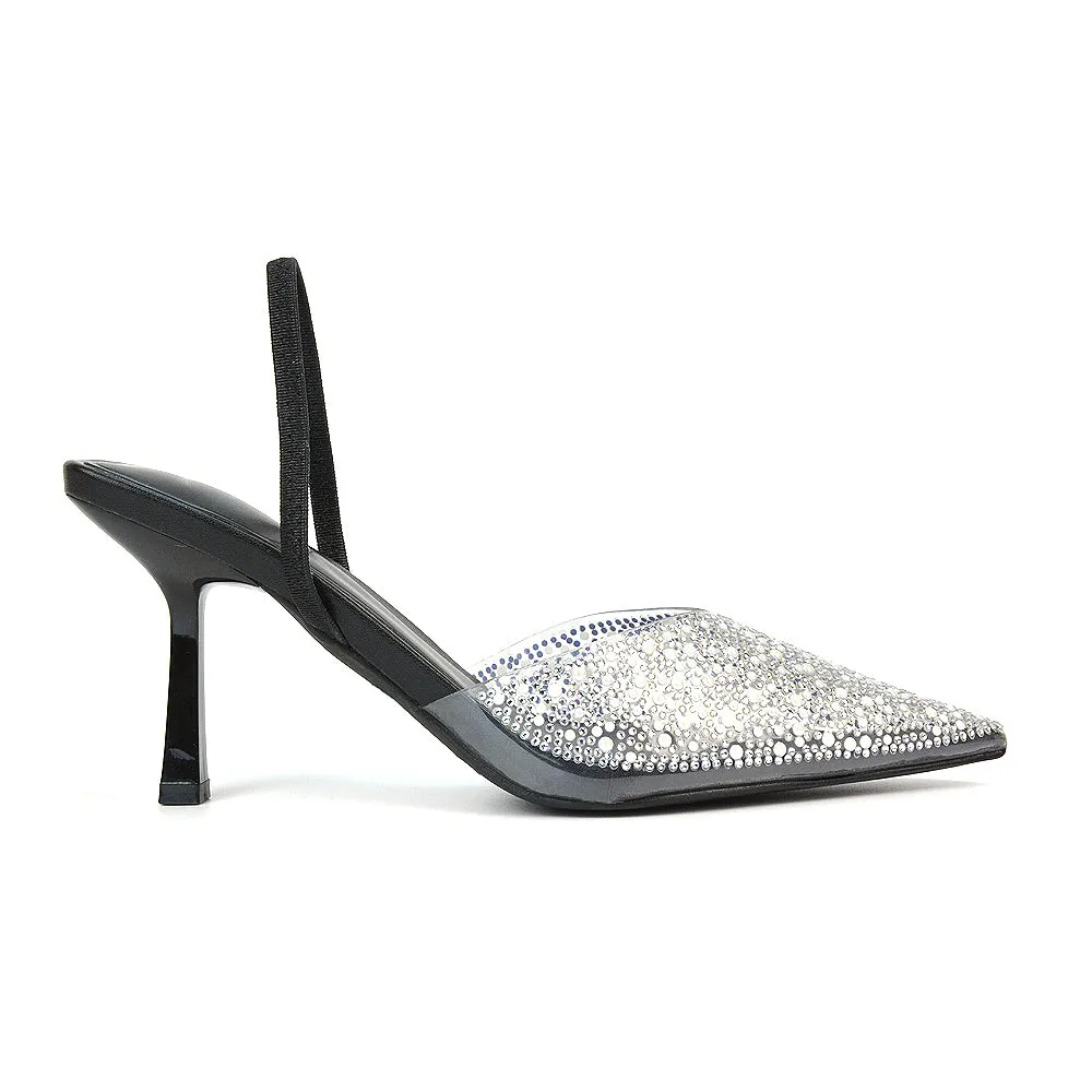 Leonie Stiletto Sparkly High Heel Rhinestone Sling Back Strappy Court Shoes in Nude