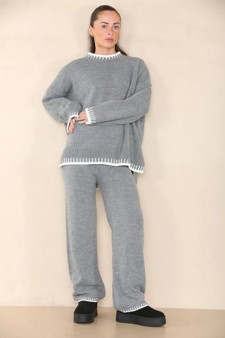 Loungewear Wavy Edge Round Neck Pullover & Wide Leg Pants Co-ord