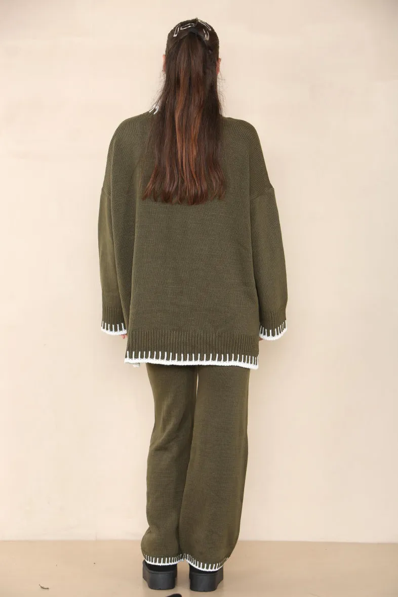 Loungewear Wavy Edge Round Neck Pullover & Wide Leg Pants Co-ord