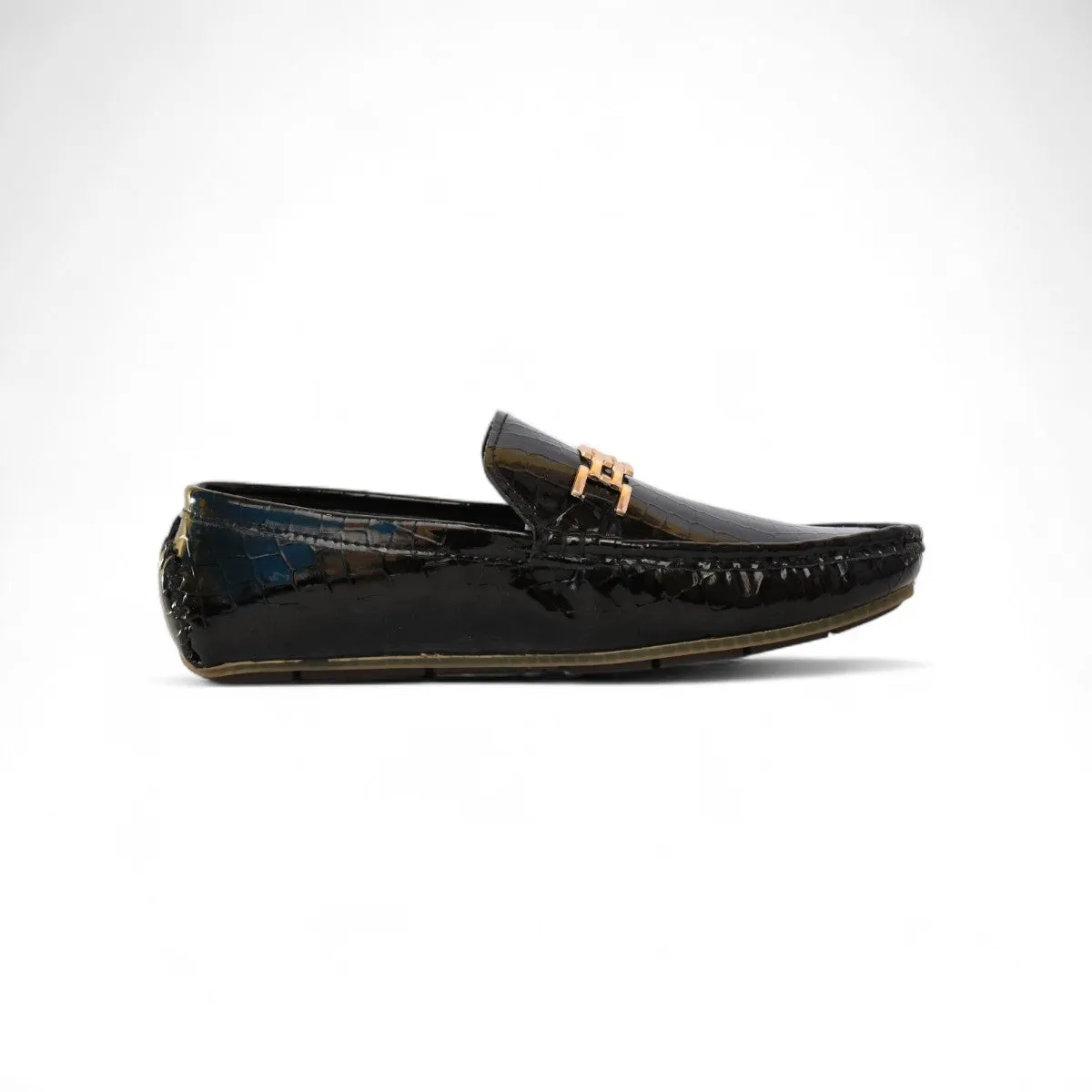 Luxe Croc-Embossed Leather Loafers – Black