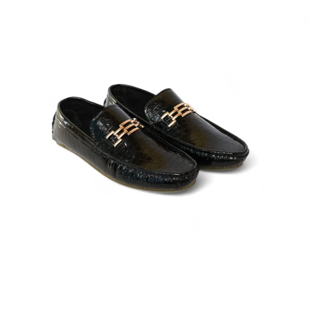 Luxe Croc-Embossed Leather Loafers – Black