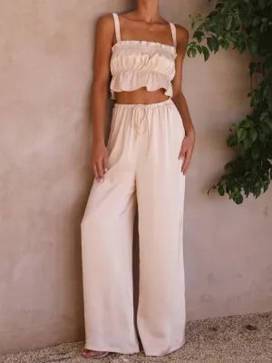 Madonna Satin Wide Leg Matching Sets - Apricot