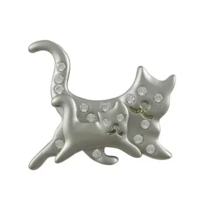 Matte Silver Mom and Baby Running Cats Brooch Pin - PRC710C
