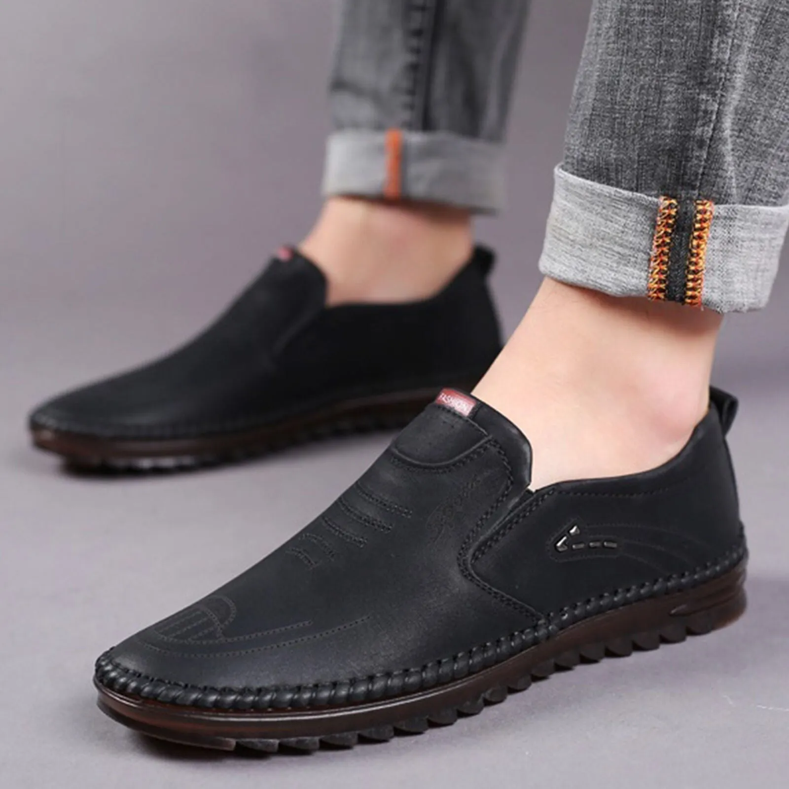 Men’s Breathable Vegan Leather Loafer with Side Stitching | Eco-Friendly Materials for Everyday Wear