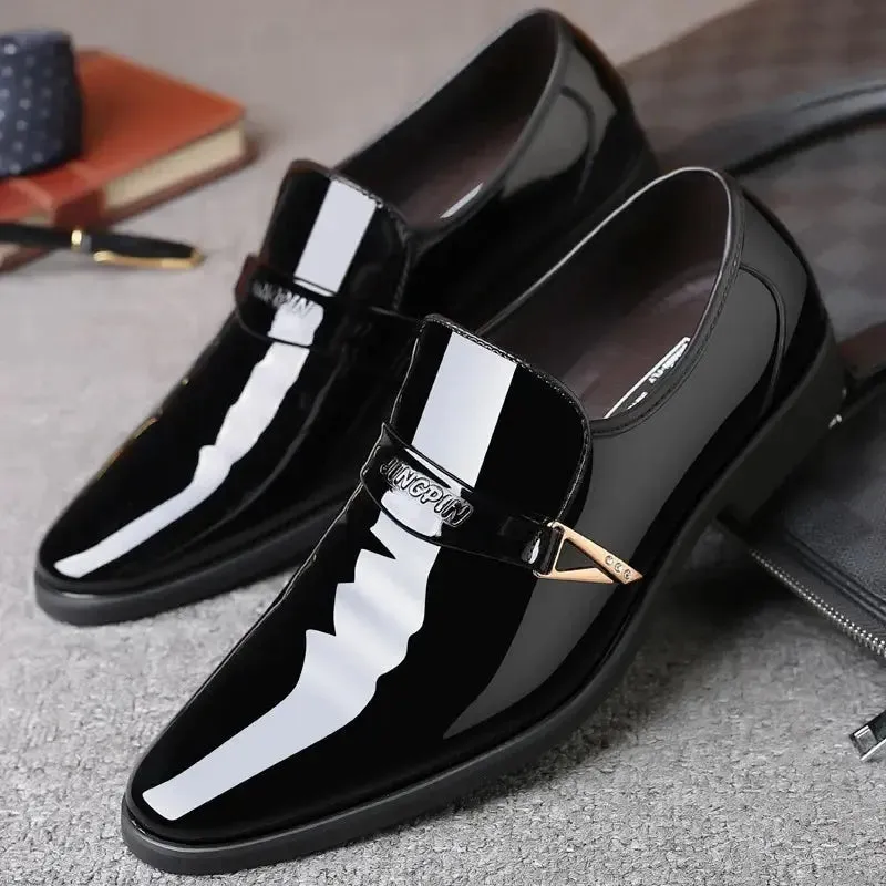Men's Leather Shoes Paten Oxford Shoes for Men Slip on Bright Leather Business Casual Shoes Footwear Pointed Toe Shoes for Man