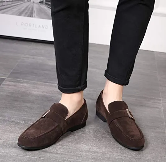 Men's Suede Smoking Loafers Buckle
