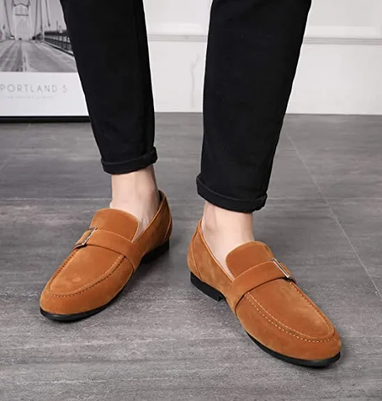 Men's Suede Smoking Loafers Buckle