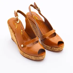 MIA Slingback Peep Toe Wedges - Brown