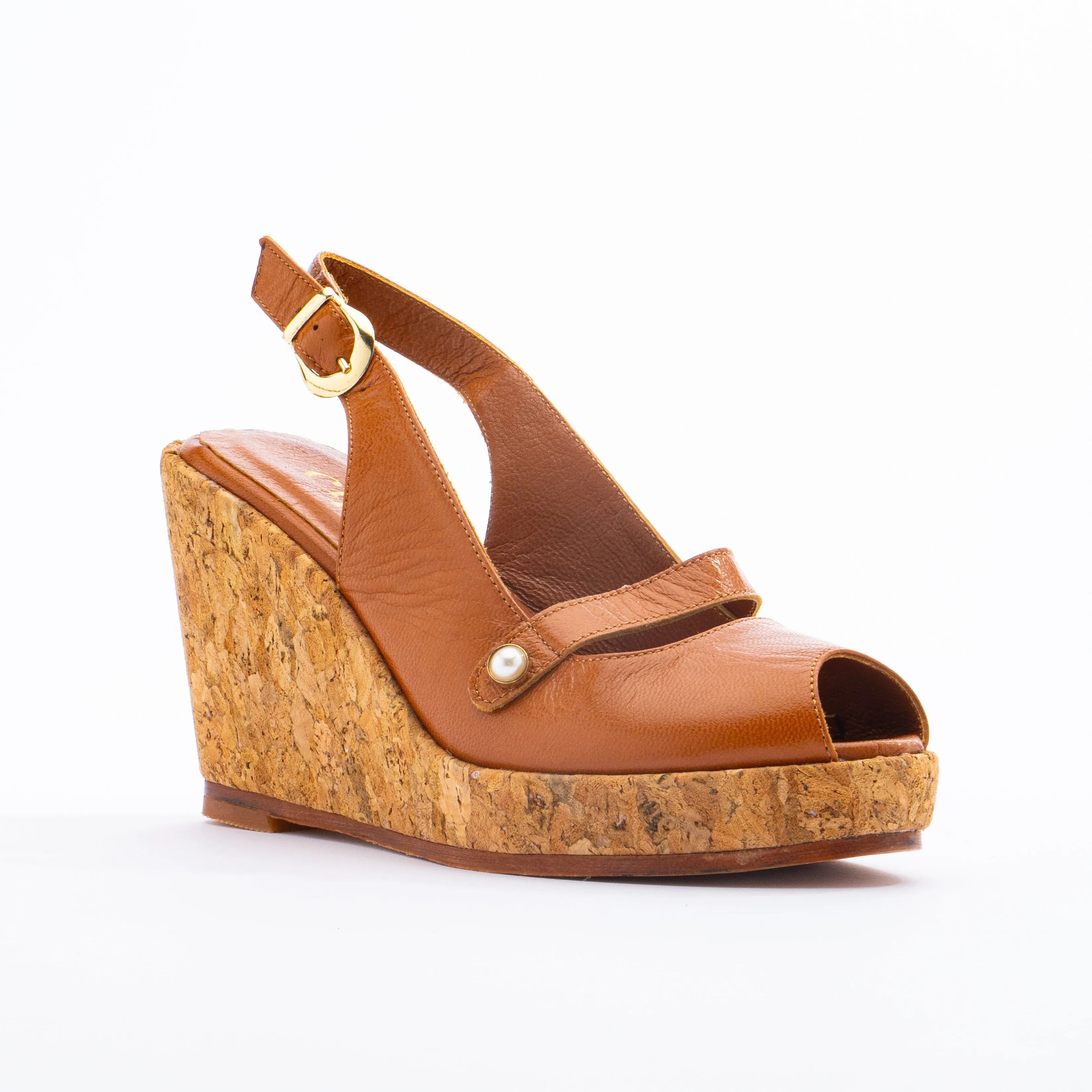 MIA Slingback Peep Toe Wedges - Brown