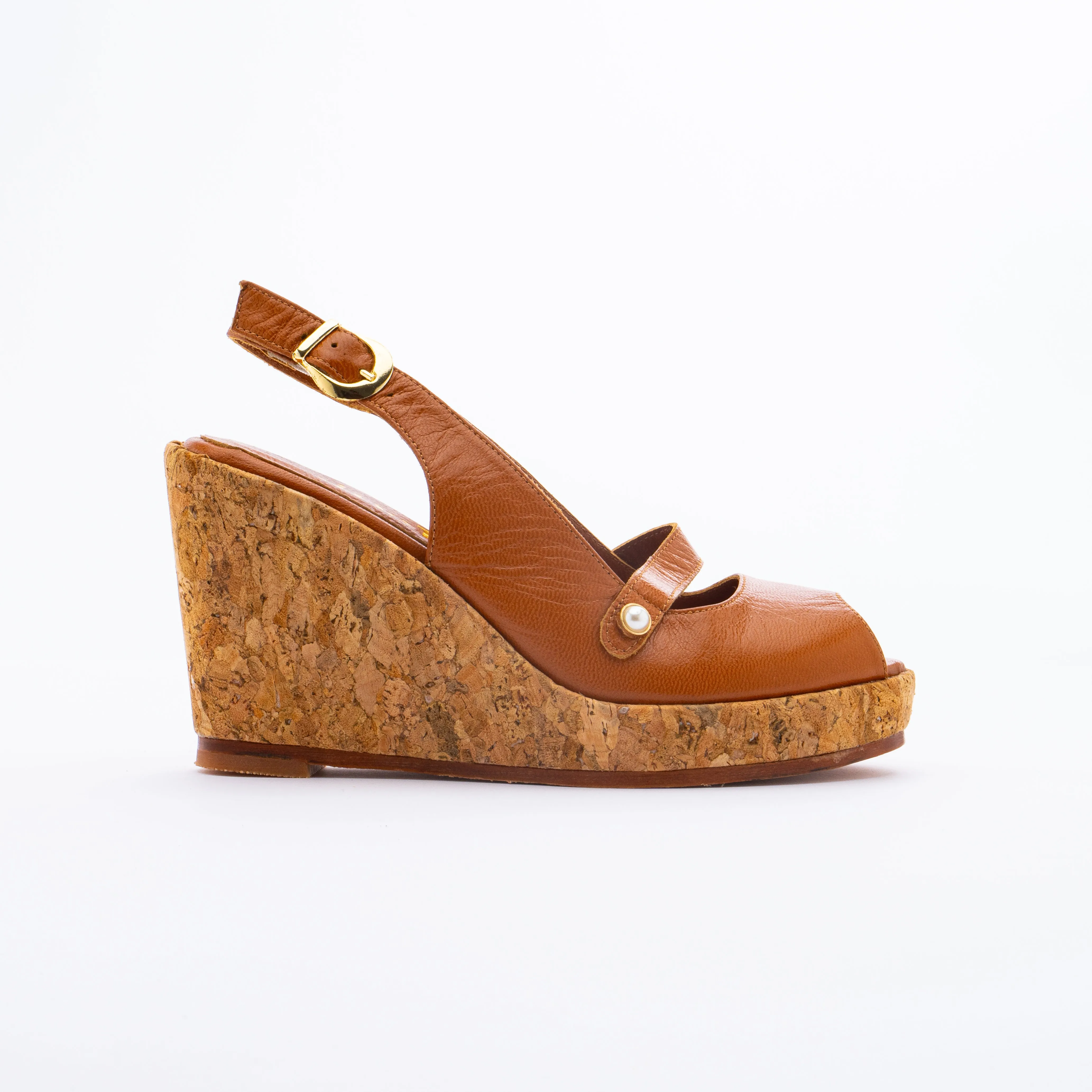MIA Slingback Peep Toe Wedges - Brown