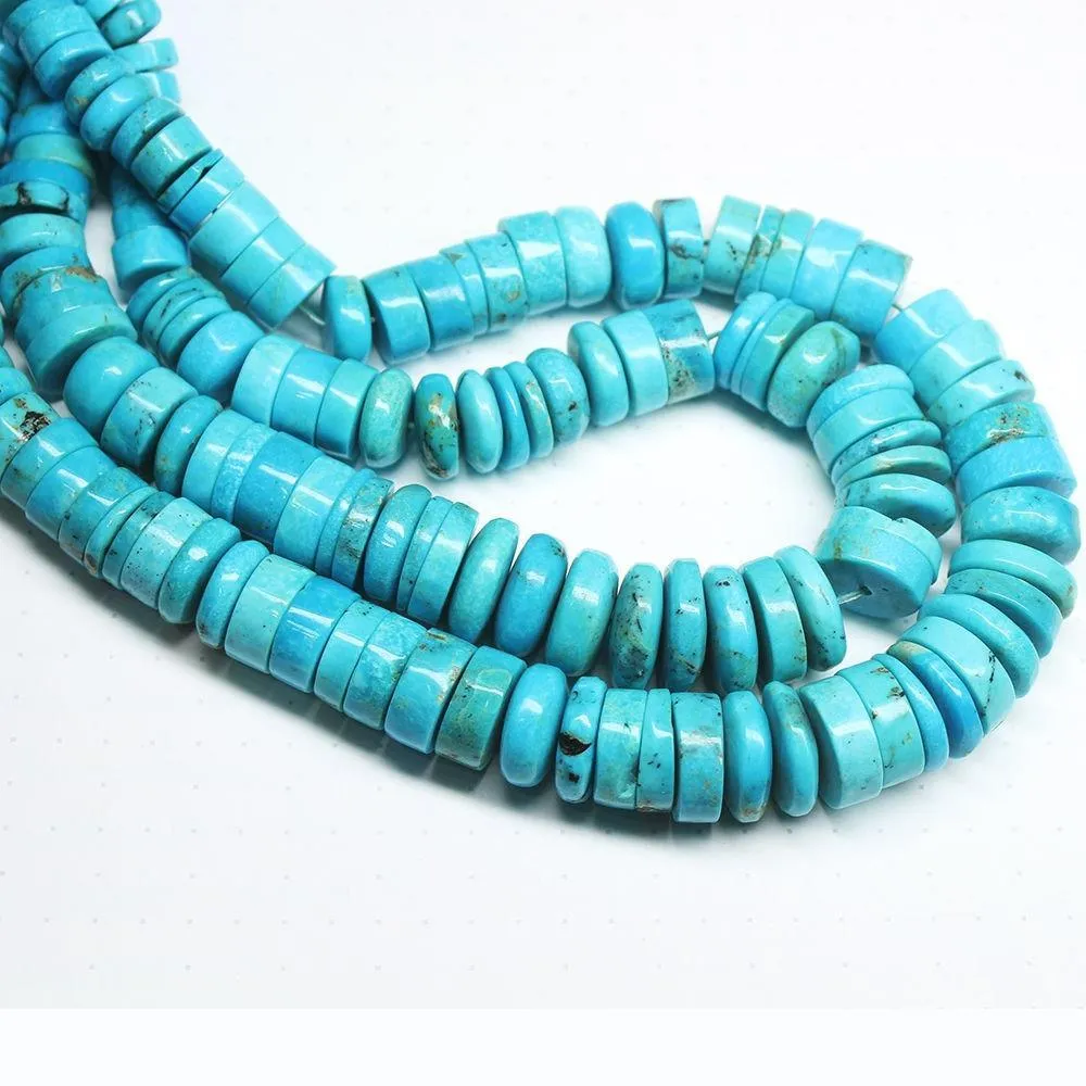 Natural Arizona Blue Turquoise Smooth Spacer Wheel Beads Strand 14" 9mm 15mm