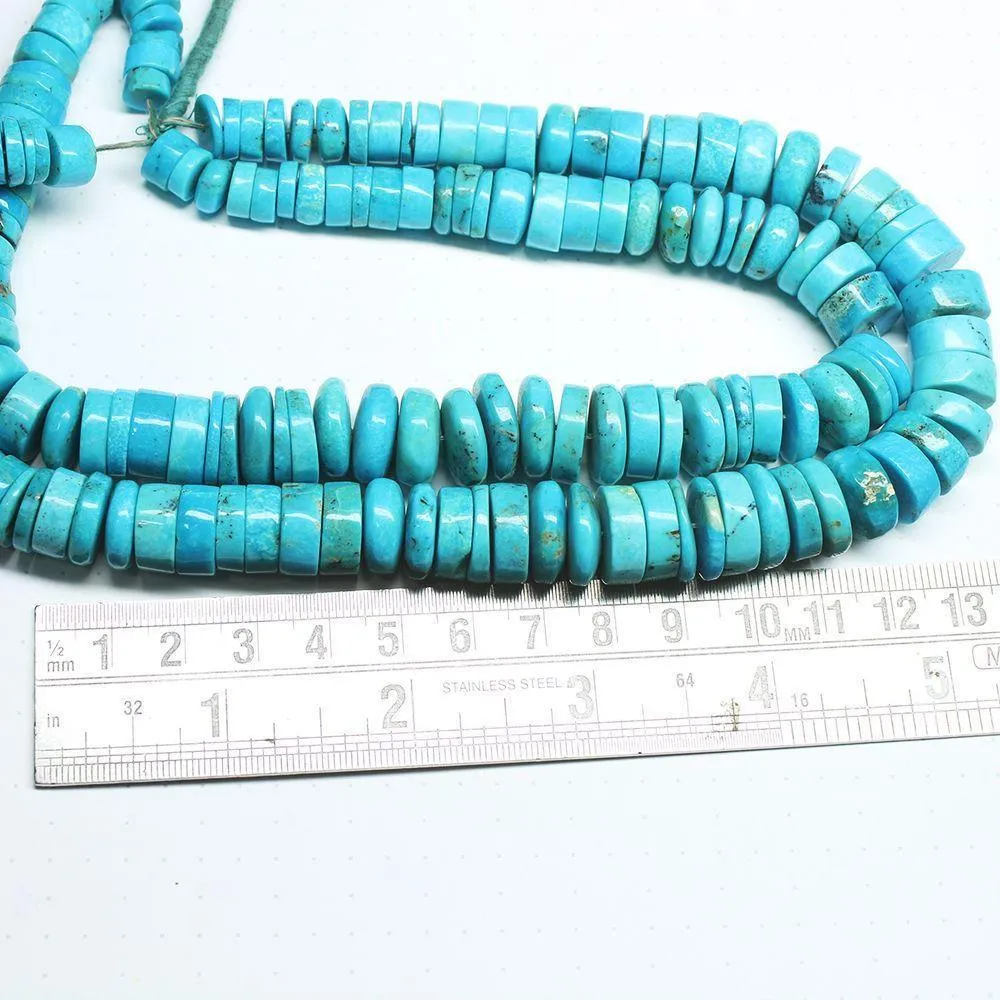 Natural Arizona Blue Turquoise Smooth Spacer Wheel Beads Strand 14" 9mm 15mm