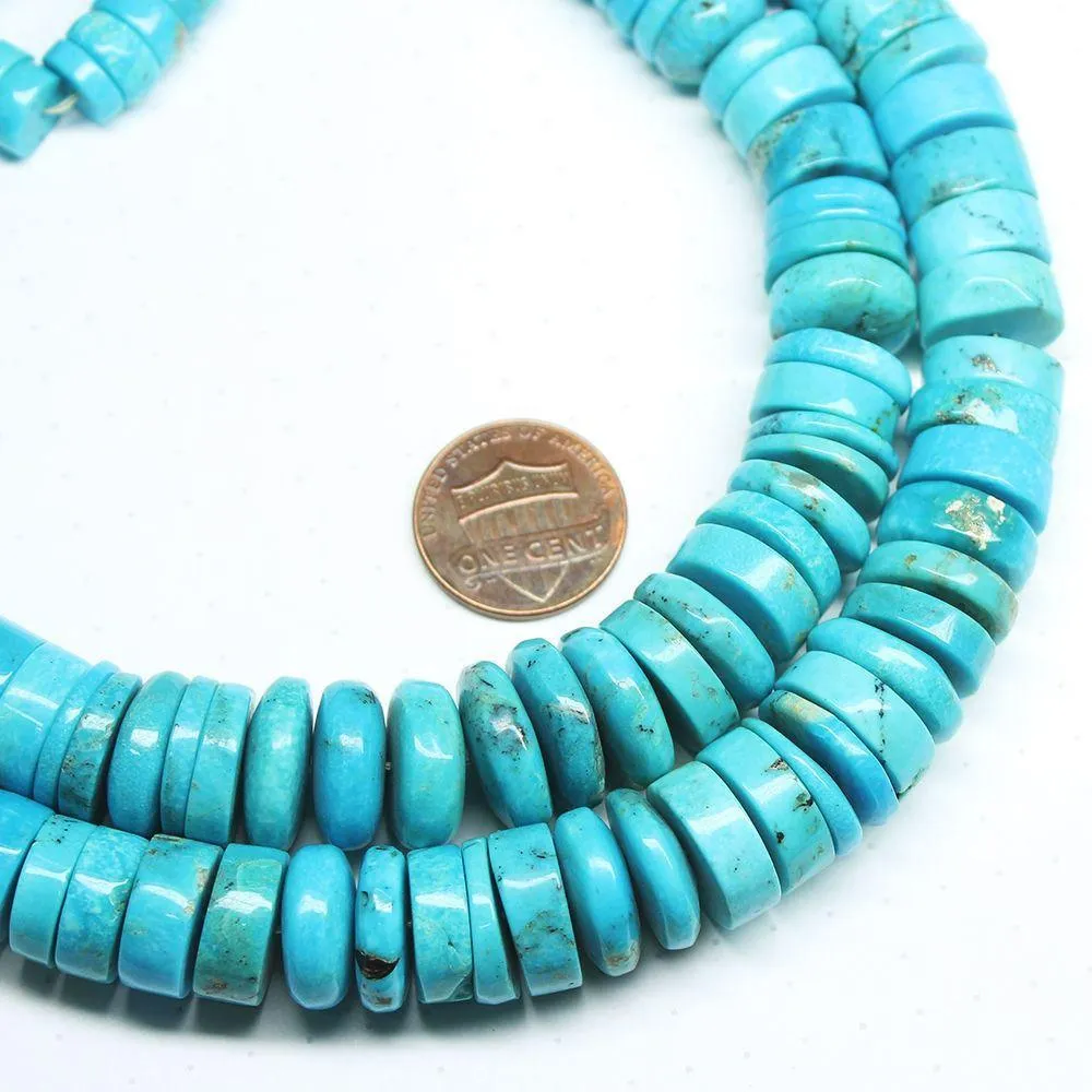 Natural Arizona Blue Turquoise Smooth Spacer Wheel Beads Strand 14" 9mm 15mm