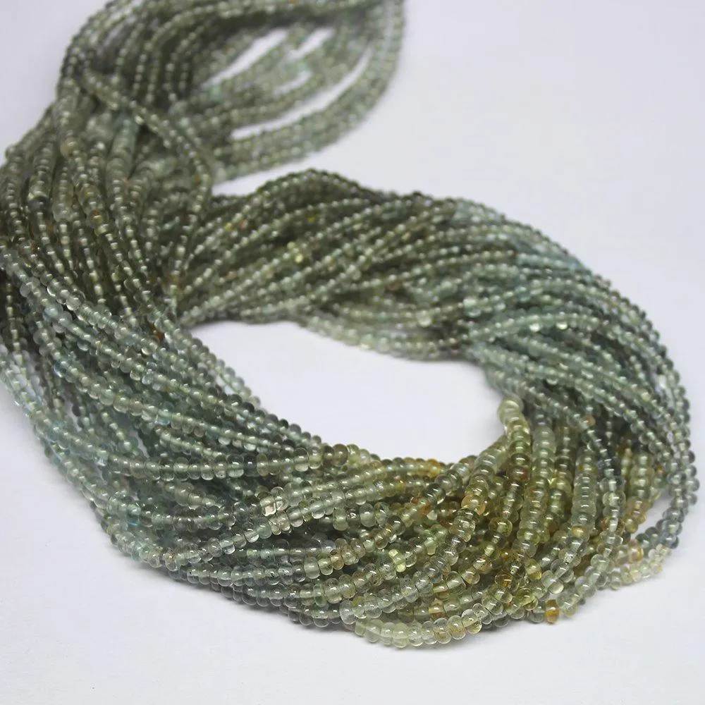 Natural Shaded Moss Aquamarine Smooth Loose Rondelle Beads Strand 3mm 3.5mm 13"