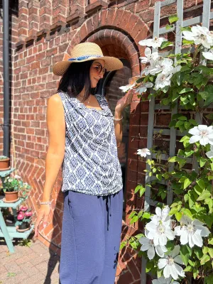Navy Cowl Neck Printed Top Sonia