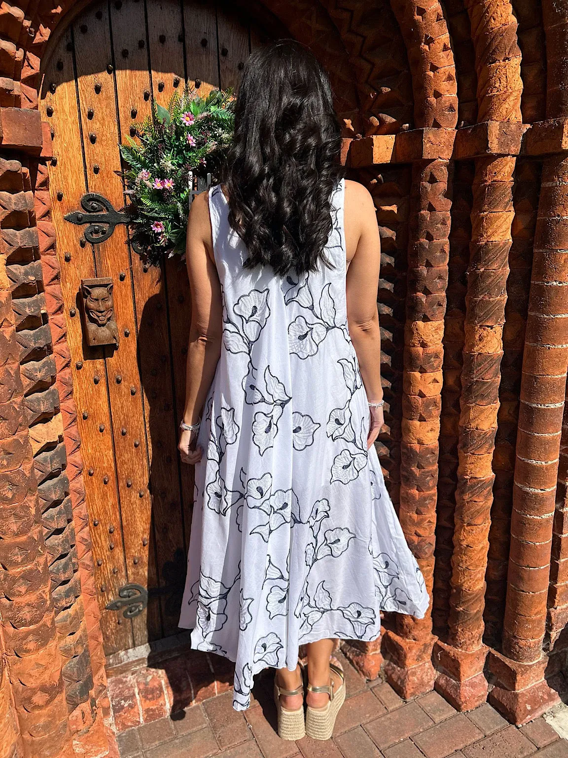 Navy Floral Embroidered Summer Dress Piper
