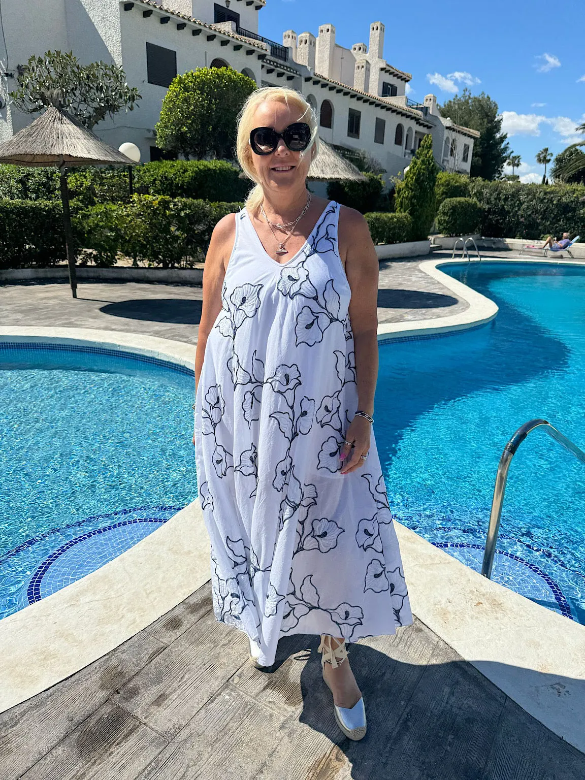 Navy Floral Embroidered Summer Dress Piper