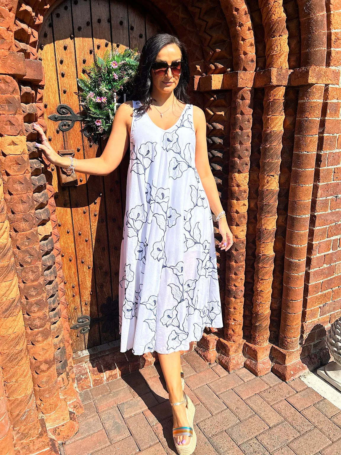Navy Floral Embroidered Summer Dress Piper