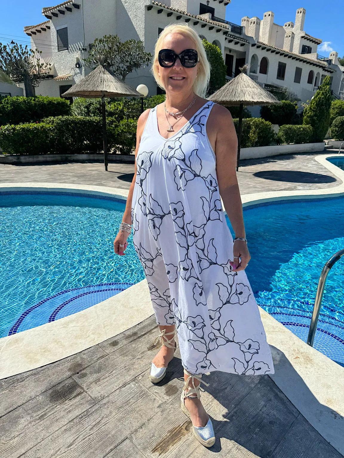 Navy Floral Embroidered Summer Dress Piper
