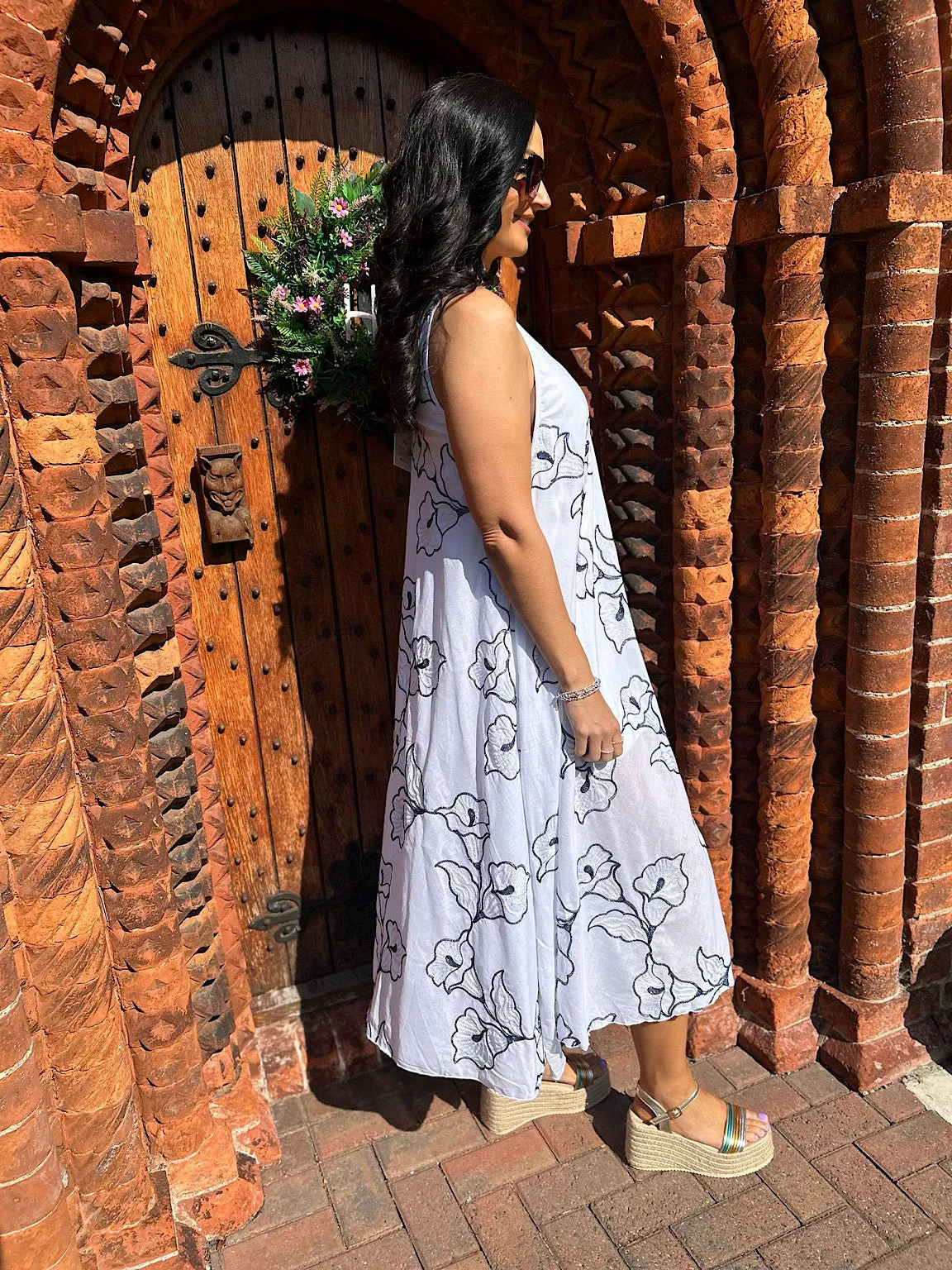 Navy Floral Embroidered Summer Dress Piper