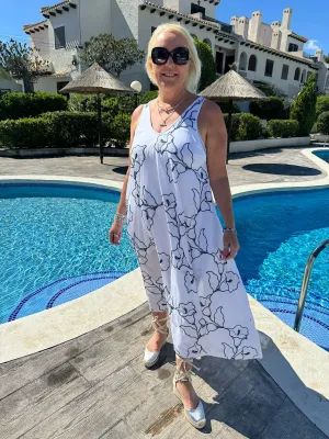 Navy Floral Embroidered Summer Dress Piper