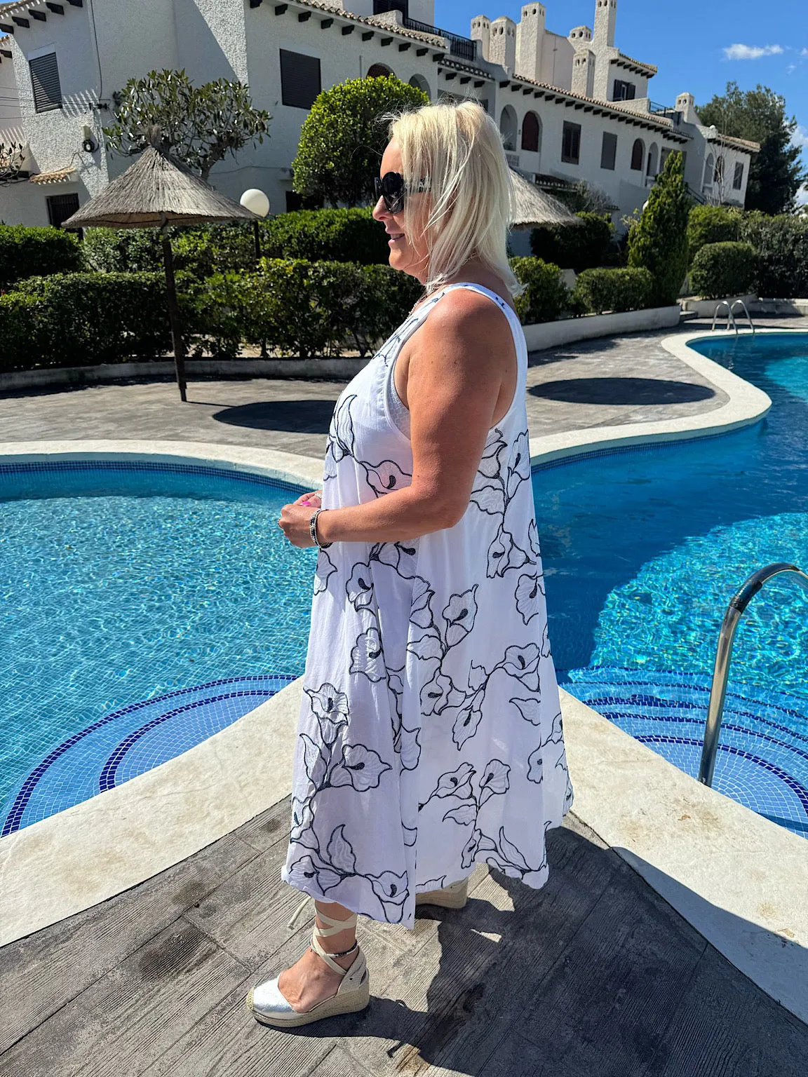 Navy Floral Embroidered Summer Dress Piper