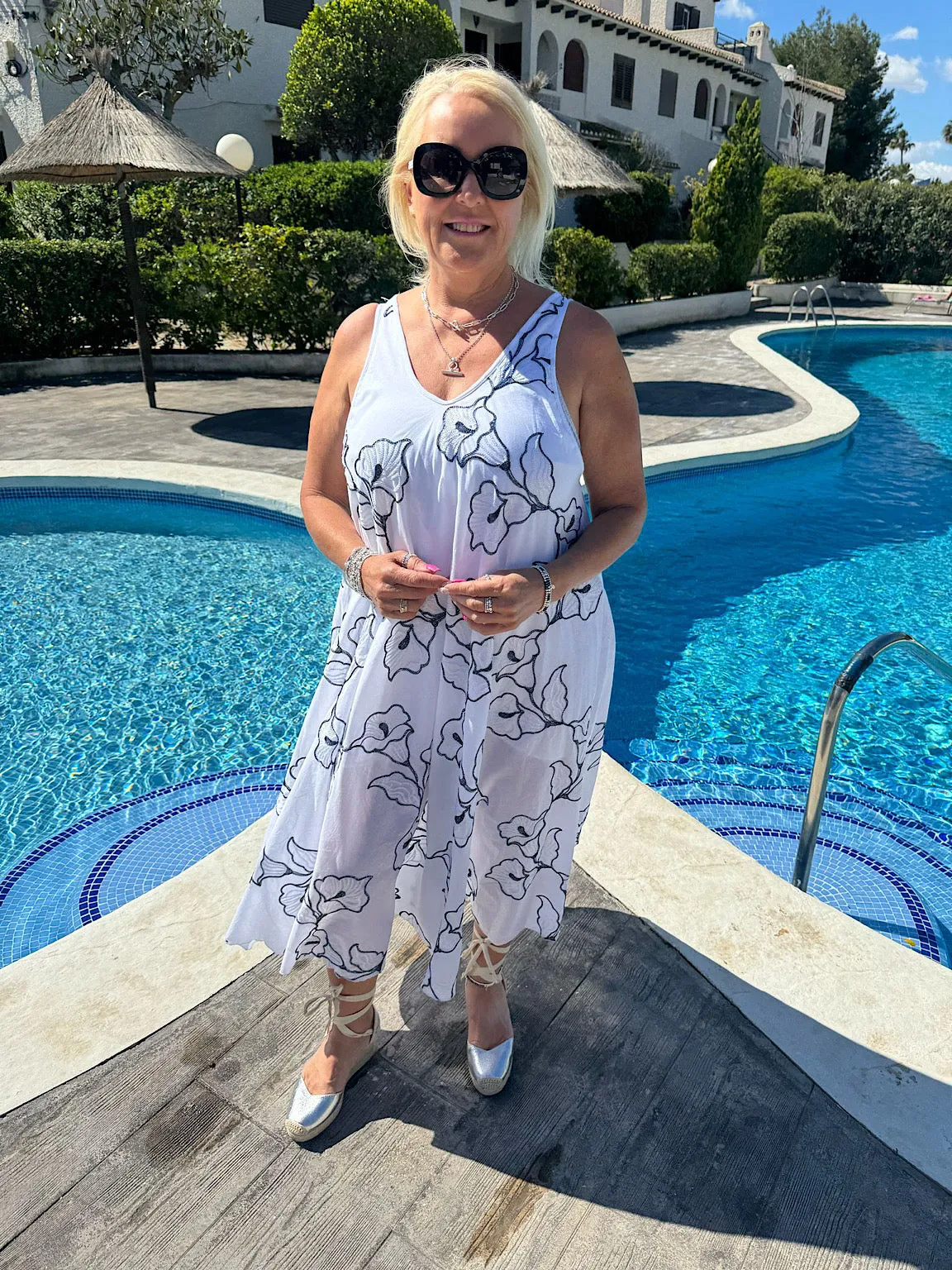 Navy Floral Embroidered Summer Dress Piper