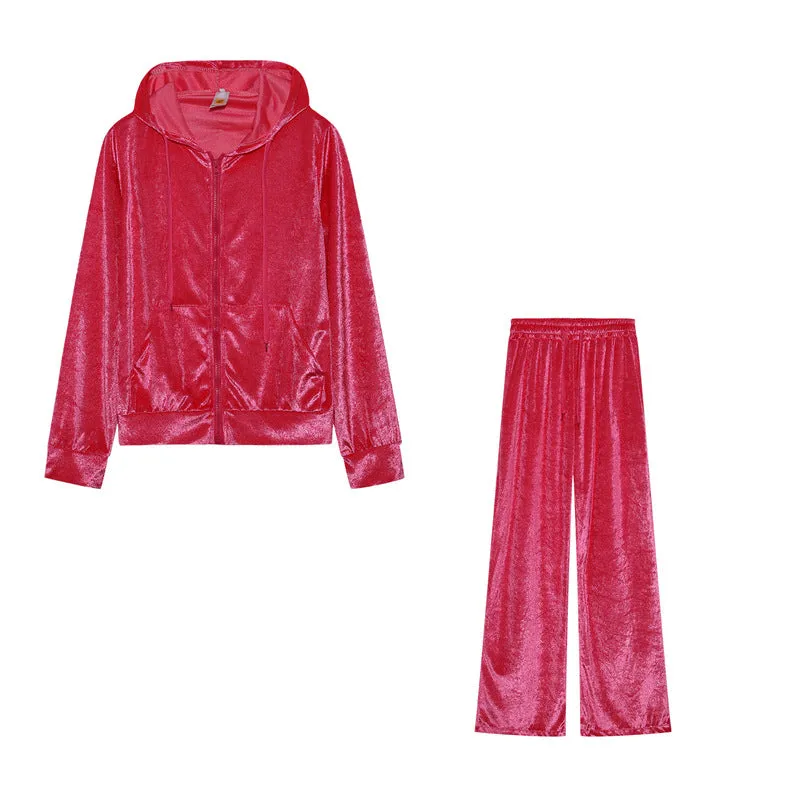 New Products for Autumn and Winter! Fashionable Two-Piece Sports and Leisure Suit with Hot-Fixed Rhinestones Velvet. C-241023-2