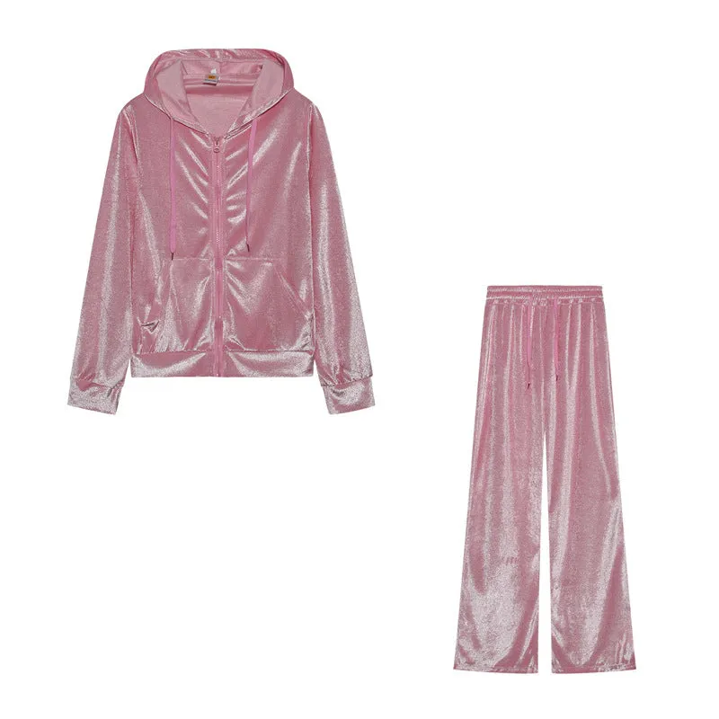 New Products for Autumn and Winter! Fashionable Two-Piece Sports and Leisure Suit with Hot-Fixed Rhinestones Velvet. C-241023-2