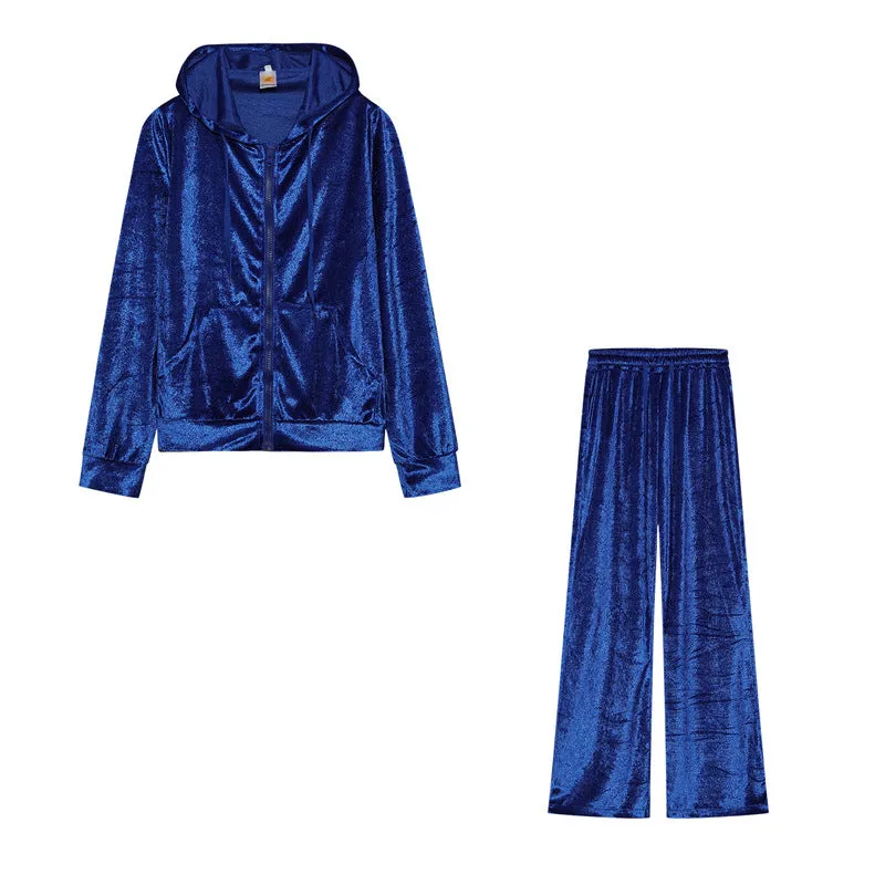 New Products for Autumn and Winter! Fashionable Two-Piece Sports and Leisure Suit with Hot-Fixed Rhinestones Velvet. C-241023-2